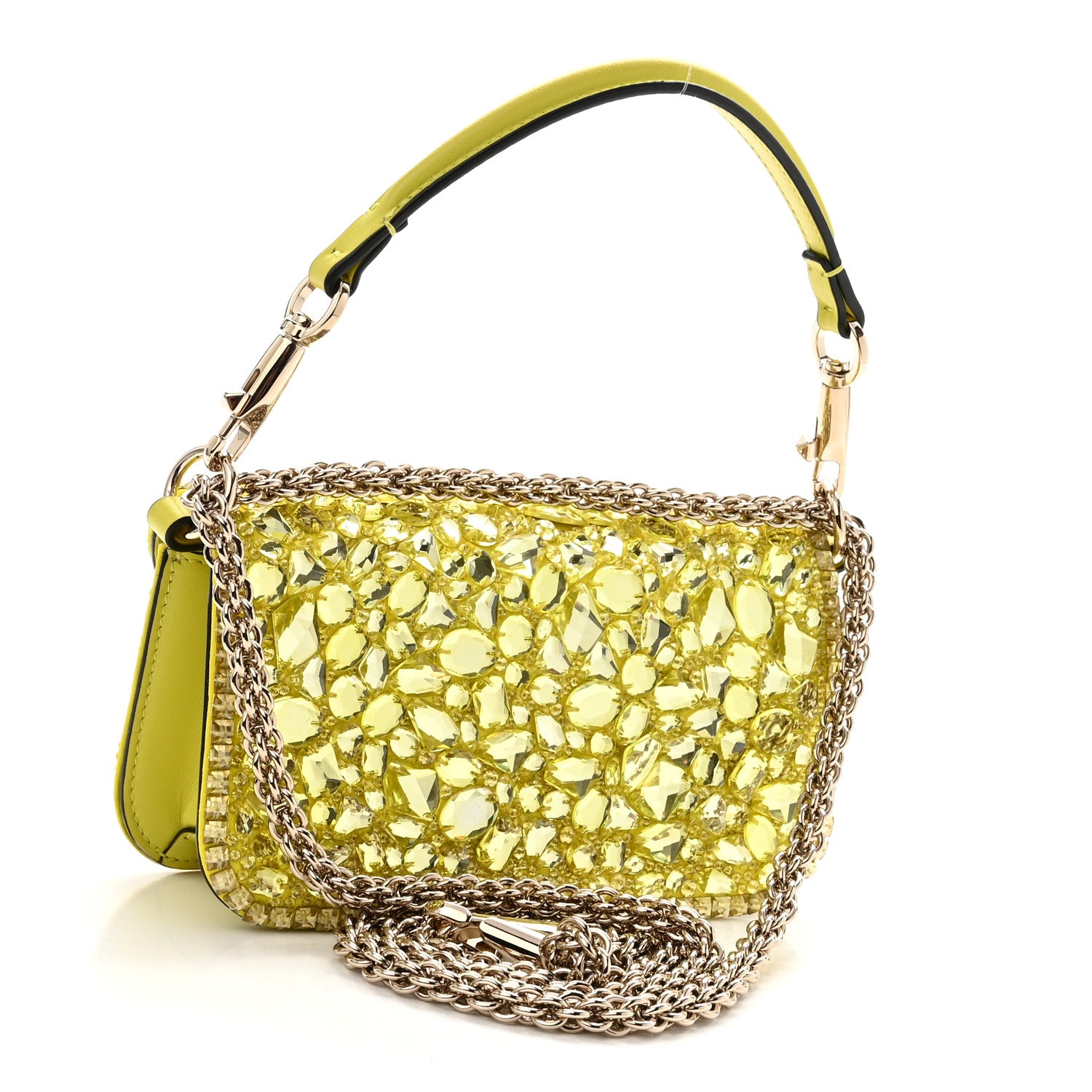 Valentino Garavani Crystal Nappa Enamel Vlogo Small Loco Shoulder Bag Lemon Cedar 3 of 9