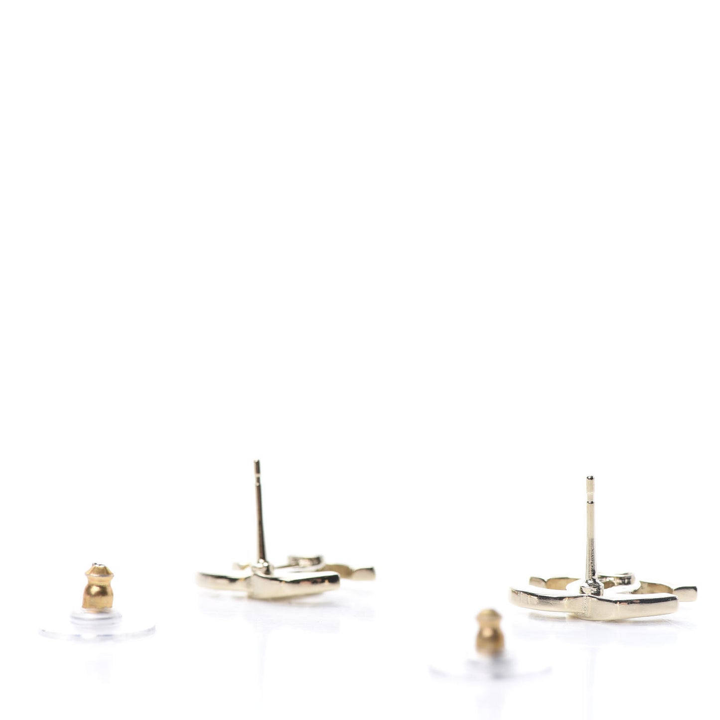 Crystal Metal CC Paris Button Stud Earrings Gold