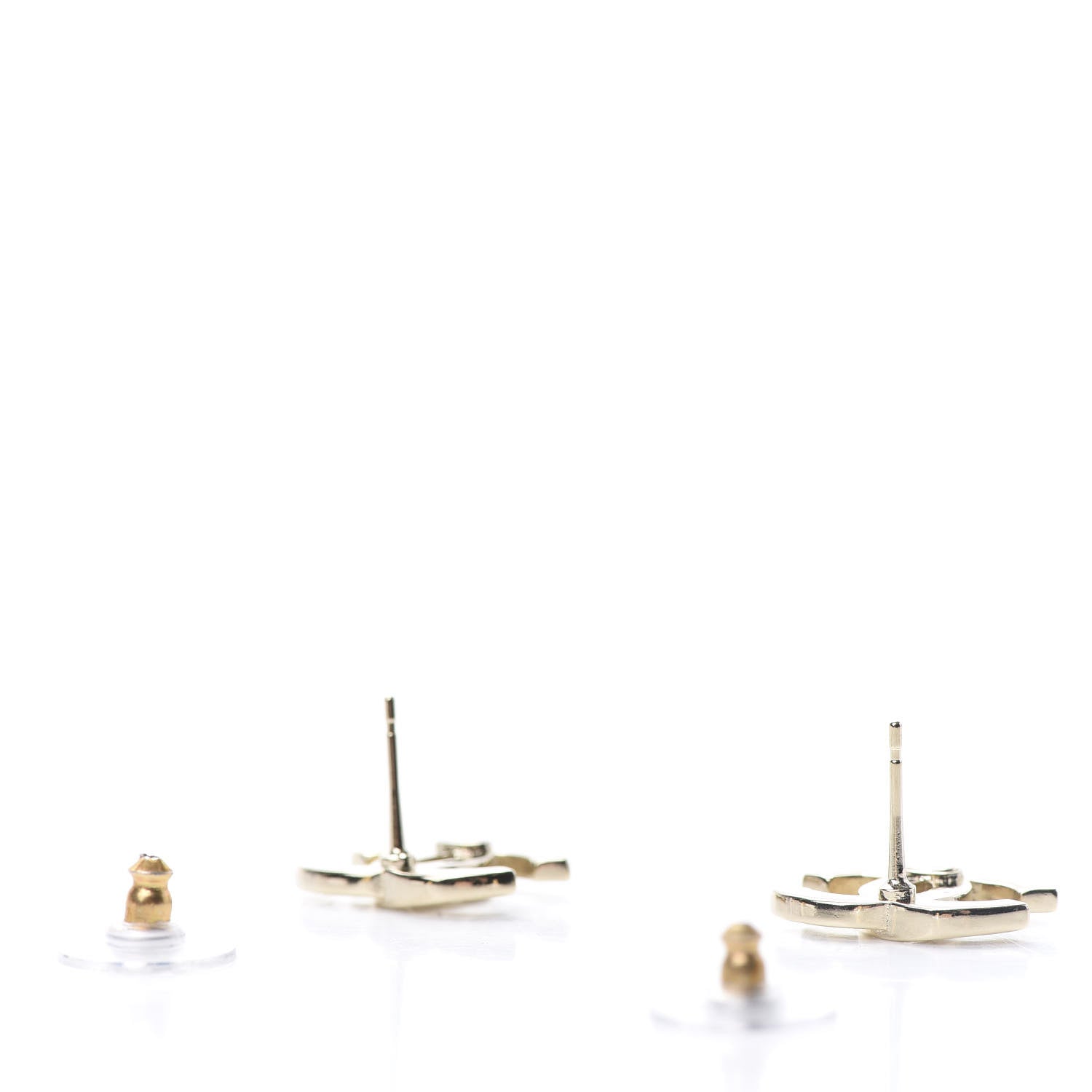 Chanel Crystal Metal CC Paris Button Stud Earrings Gold 3 of 4