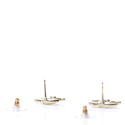 Chanel Crystal Metal CC Paris Button Stud Earrings Gold 3 of 4