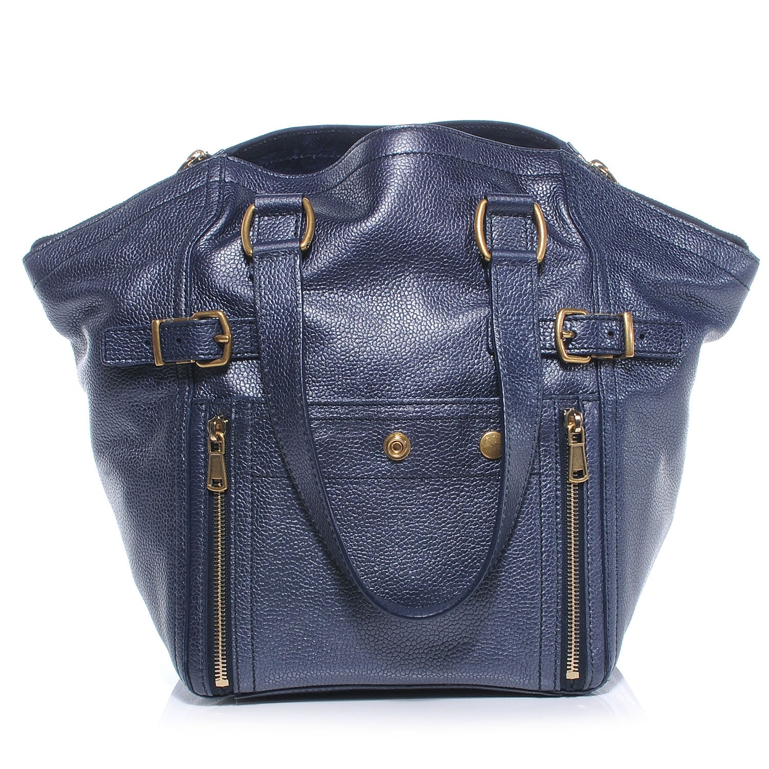 Saint Laurent Leather Small Downtown Metallic Navy 1 of 7