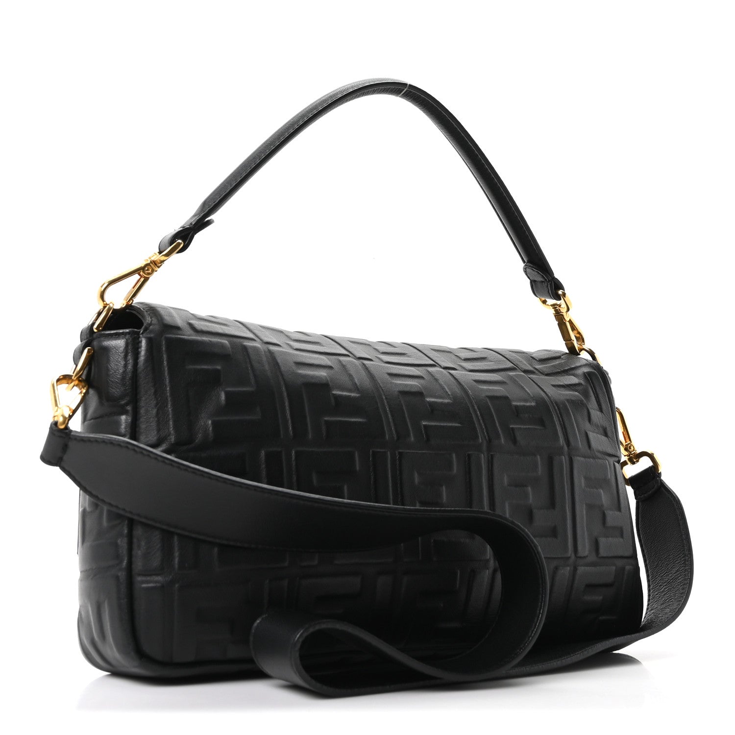 Fendi Nappa FF 1974 Embossed Large Baguette Black 3 of 10
