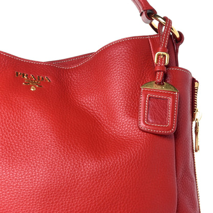 Prada Vitello Daino Side Zip Pocket Hobo Fuoco 9 of 9