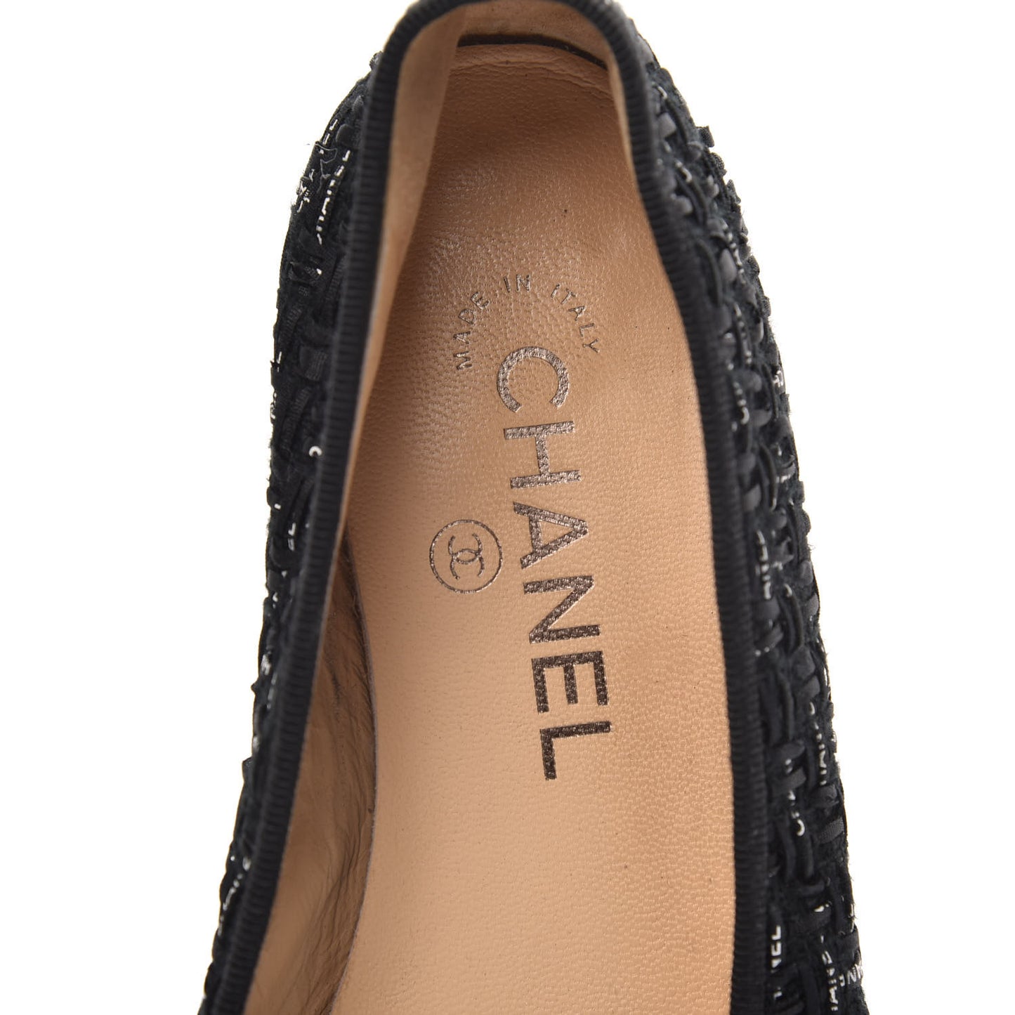 Tweed Lambskin CC Cap Toe Ballerina Flats 36.5 Black