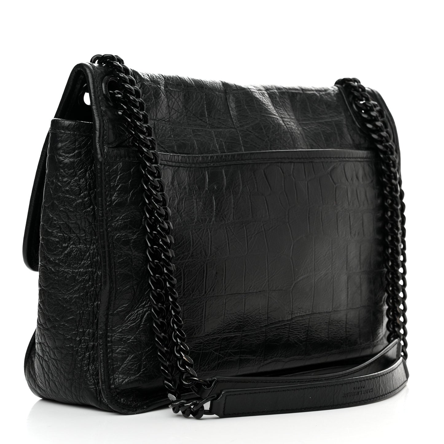 Crocodile Embossed Lambskin Monogram Medium Niki Chain Satchel Black
