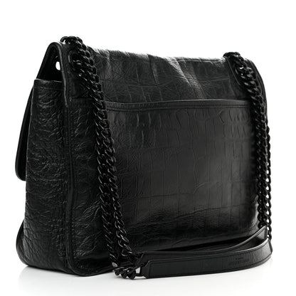 Saint Laurent Crocodile Embossed Lambskin Monogram Medium Niki Chain Satchel Black 3 of 11