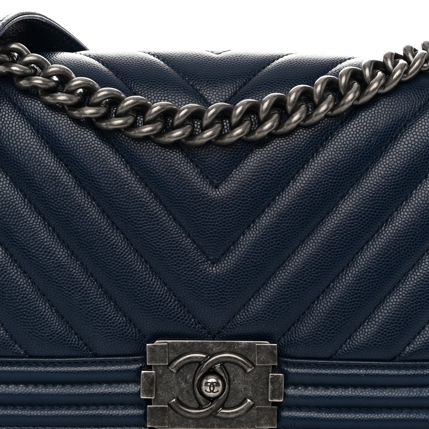 Chanel Caviar Chevron Quilted Medium Boy Flap Navy 8 of 10
