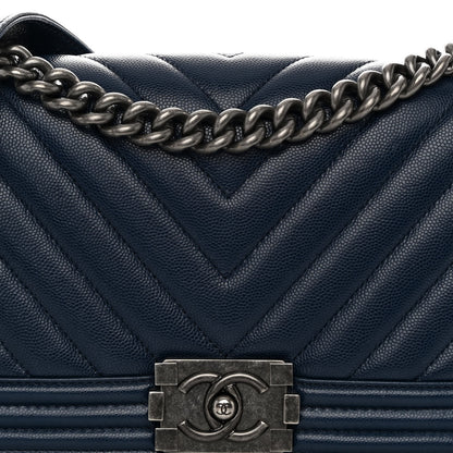 Chanel Caviar Chevron Quilted Medium Boy Flap Navy 8 of 10
