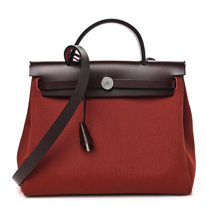 Hermes Military Toile Vache Hunter Herbag Zip Retourne 31 PM Rouge H Ebene 1 of 10