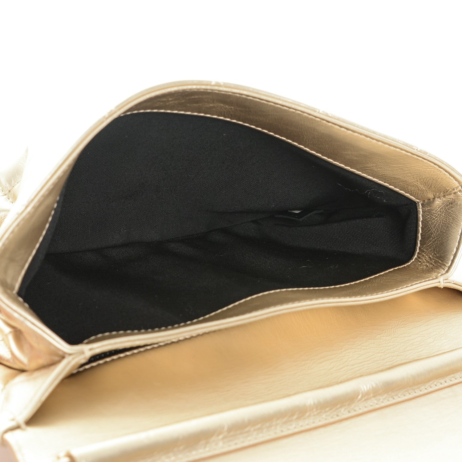 Chanel Metallalized Calfskin Quilted Retro Label Clutch Light Gold 5 of 7