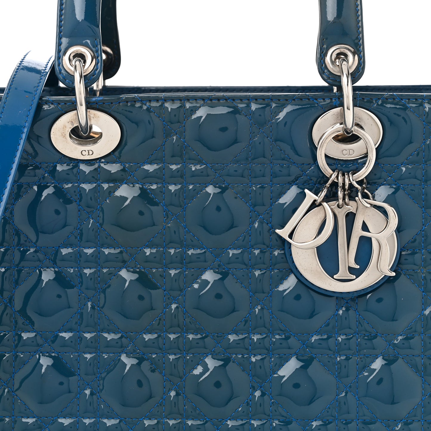 Patent Cannage Large Lady Dior Blue