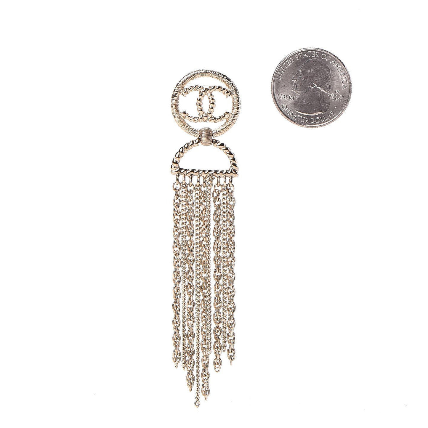 CC Chain Tassel Drop Earrings Light Gold