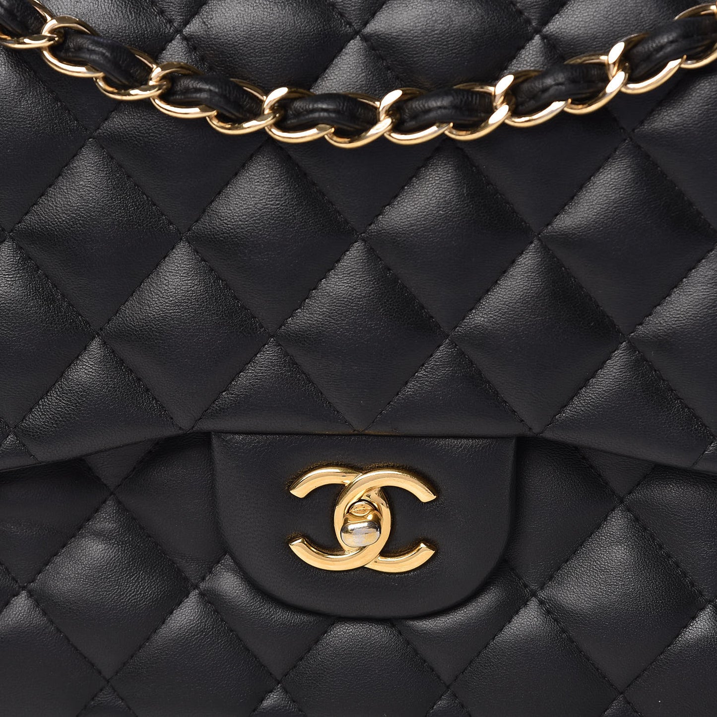 Lambskin Quilted Jumbo Double Flap Black