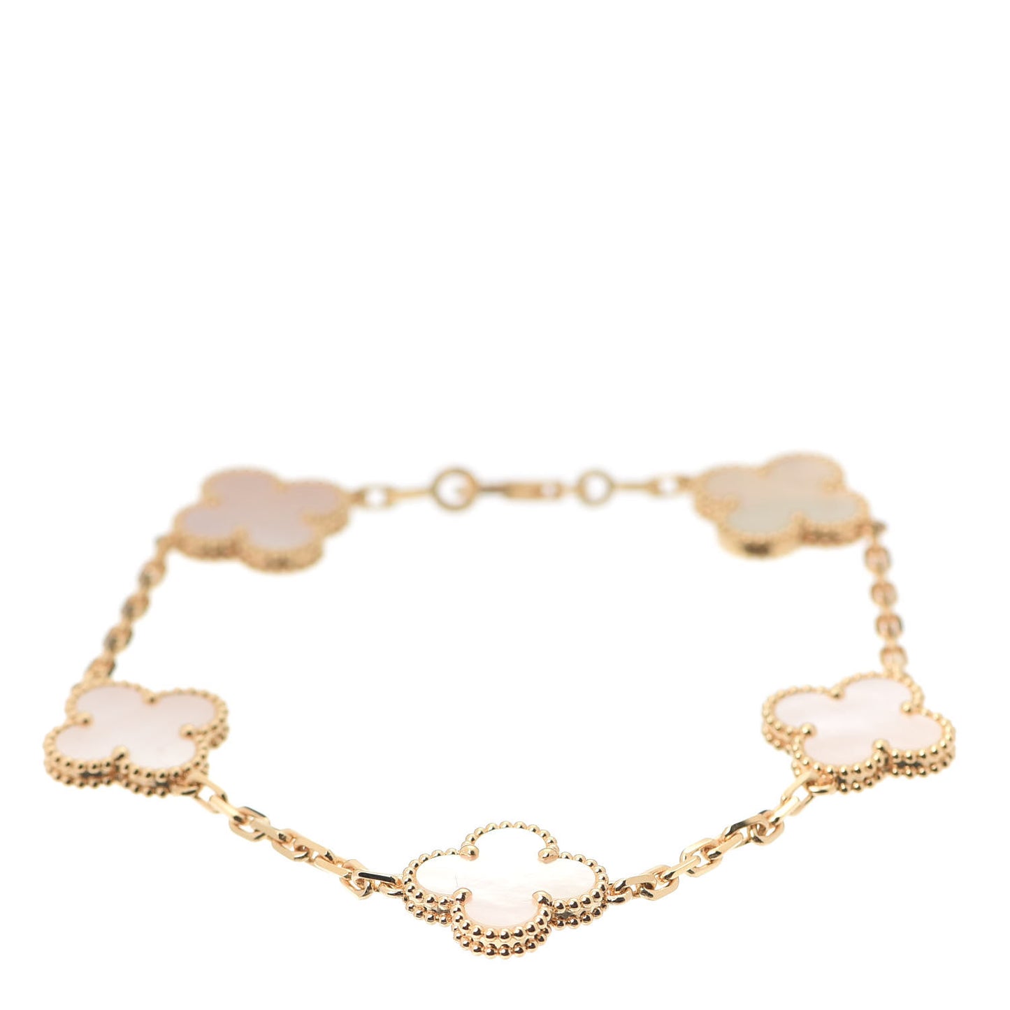 18K Yellow Gold Mother of Pearl 5 Motifs Vintage Alhambra Bracelet