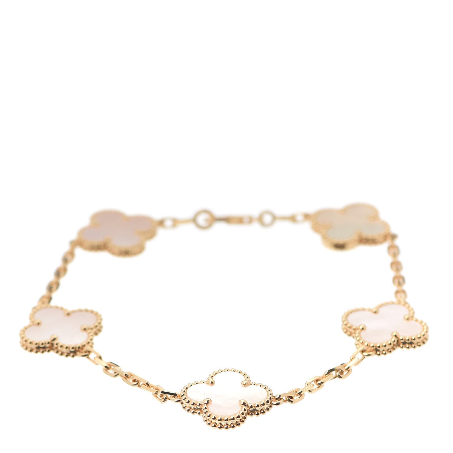 Van Cleef & Arpels 18K Yellow Gold Mother of Pearl 5 Motifs Vintage Alhambra Bracelet 1 of 8