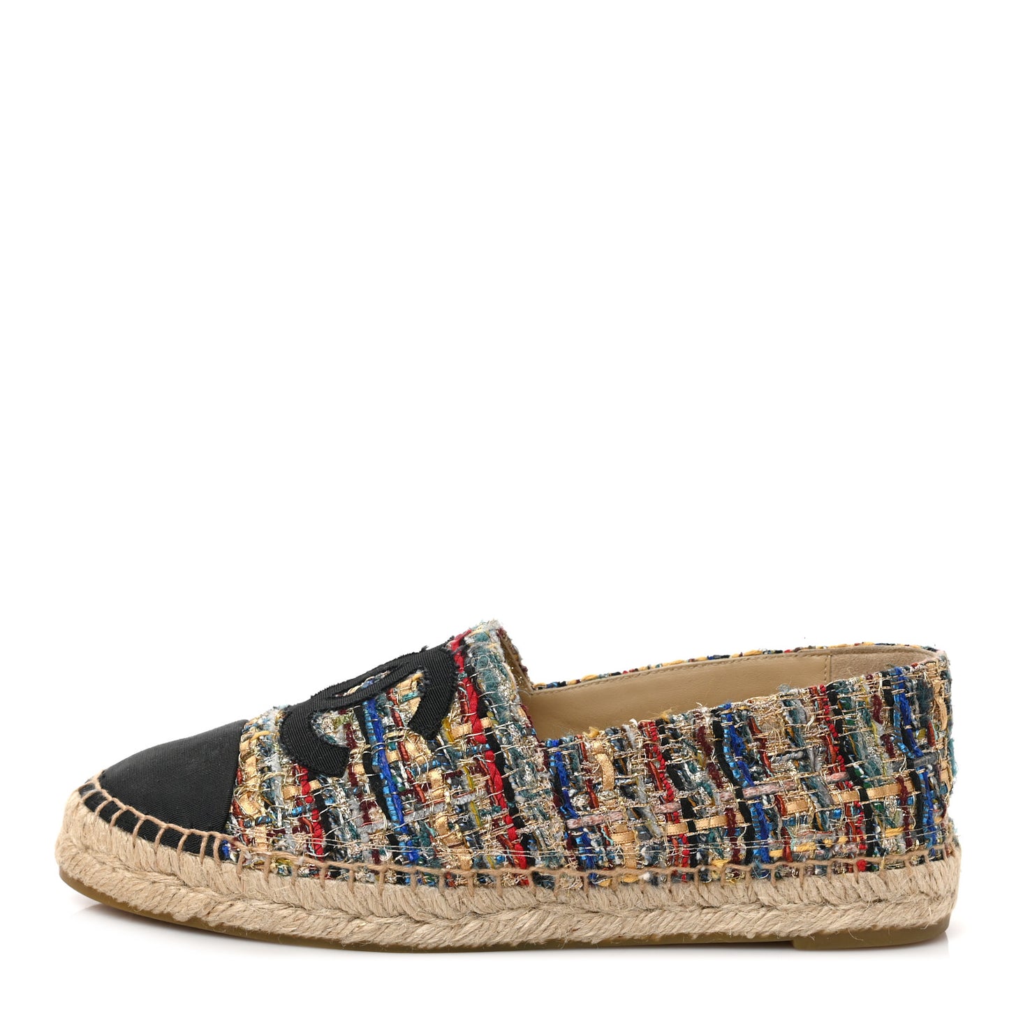 Tweed Grosgrain CC Espadrilles 38 Multicolor Black