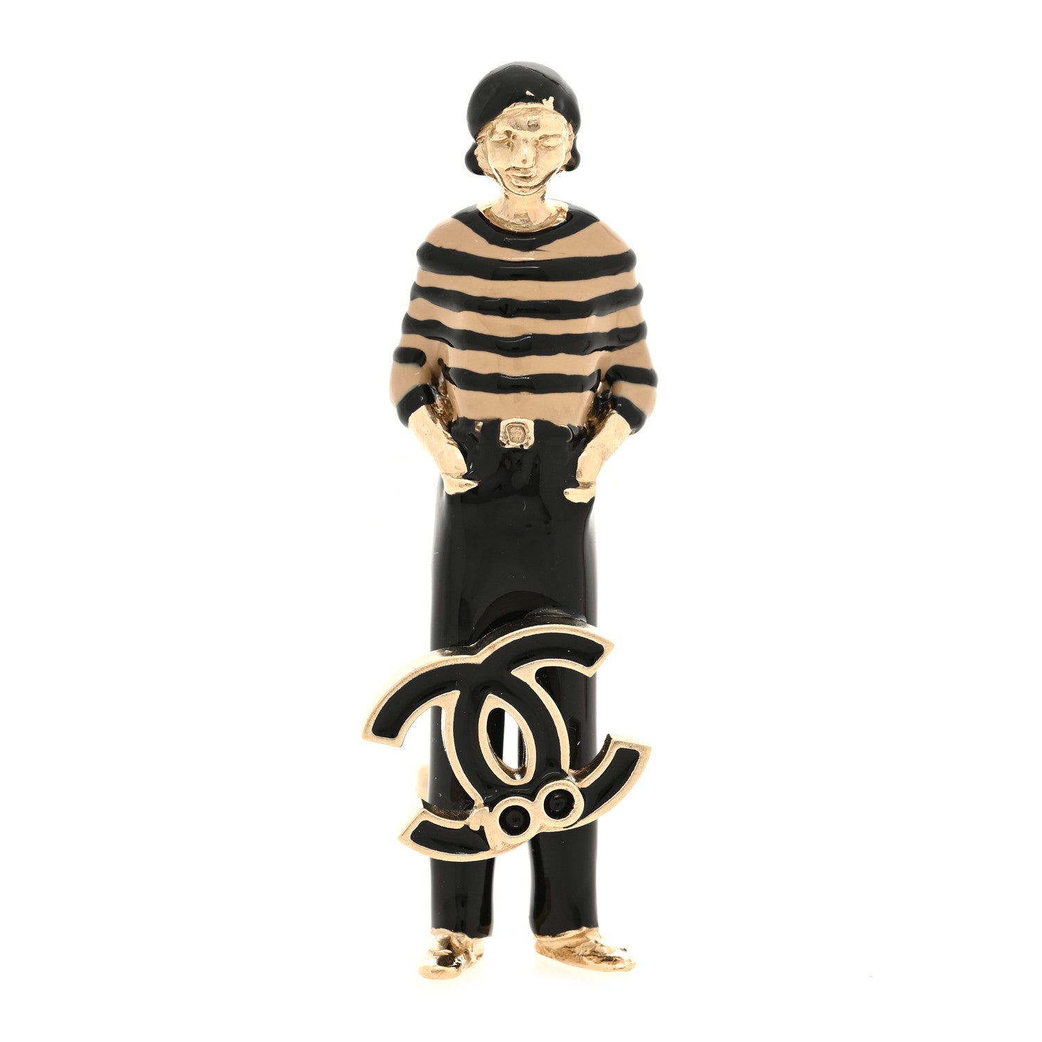 Chanel Enamel Coco Charm Brooch Black Gold 1 of 3