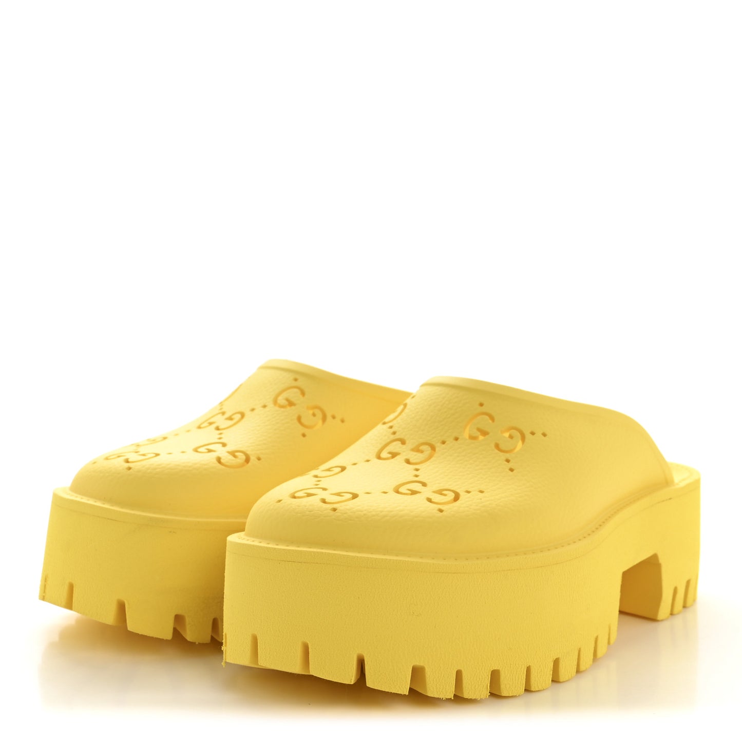 Rubber GG Monogram Perforated Elea Platform 55mm Lug Sole Sandals 37 Smile Yellow