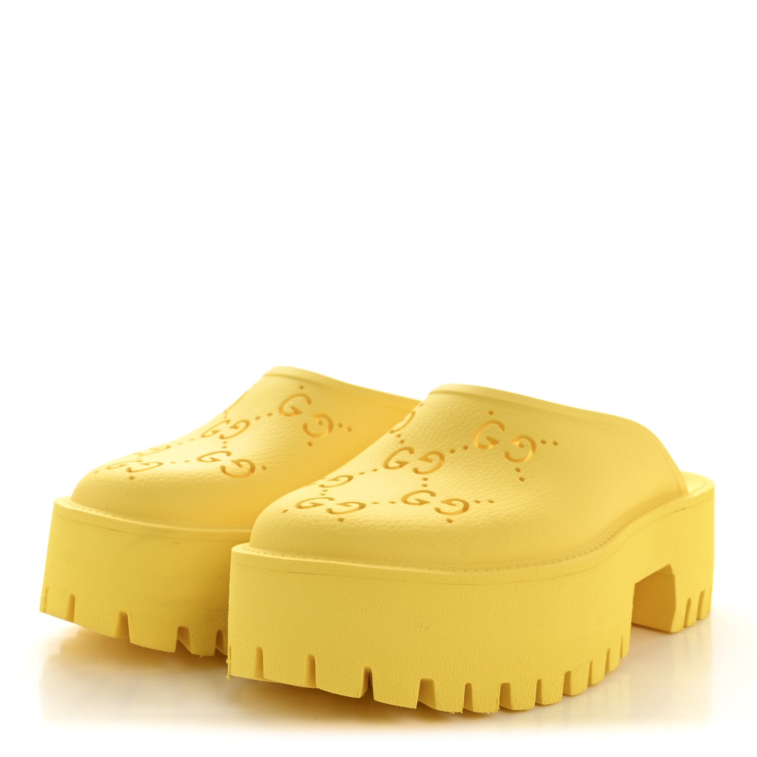 Gucci Rubber GG Monogram Perforated Elea Platform 55mm Lug Sole Sandals 37 Smile Yellow 4 of 11