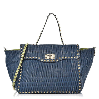 Valentino Garavani Denim Rockstud Single Handle Flap Tote Blue 1 of 9