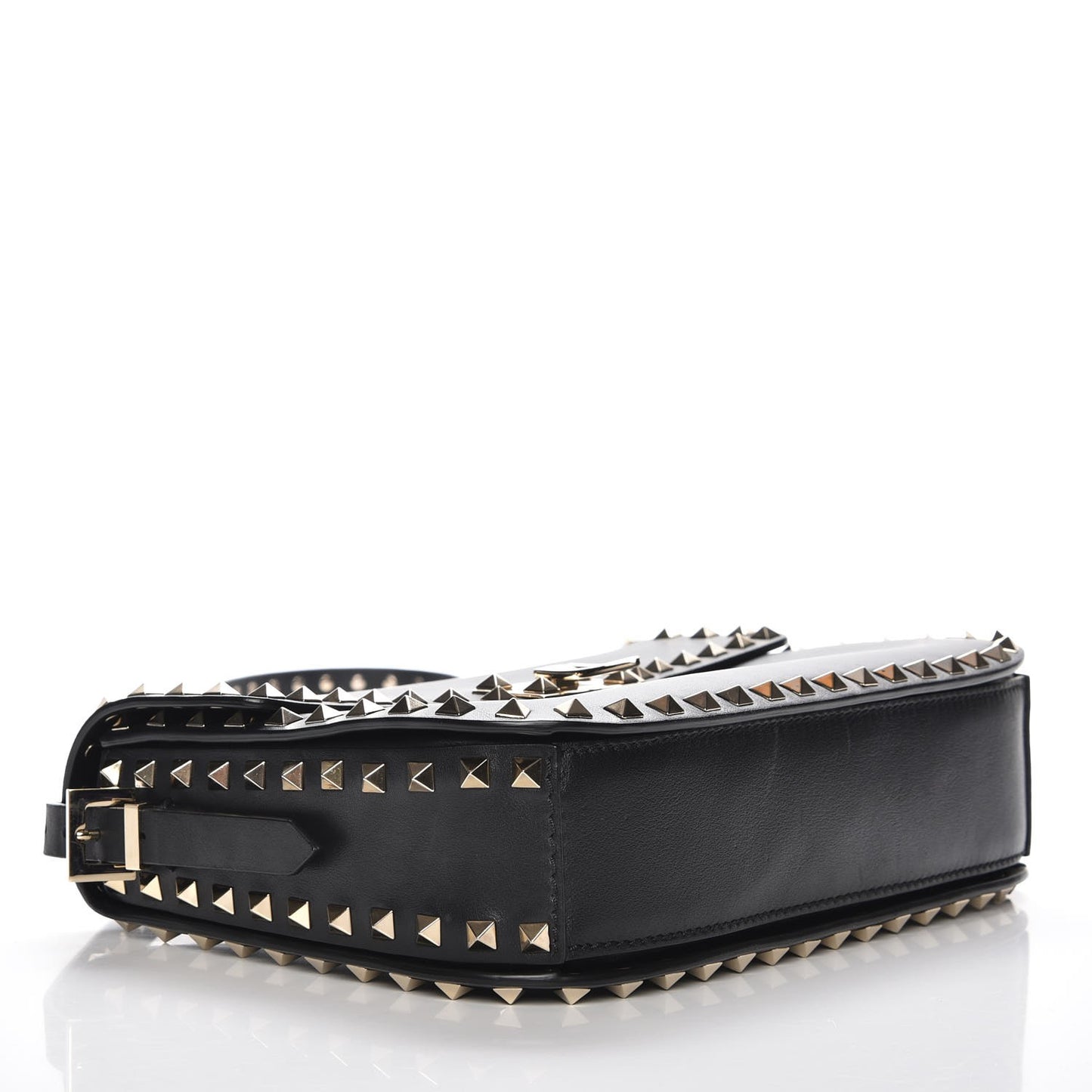Vitello Medium Rockstud Flap Saddle Bag Black