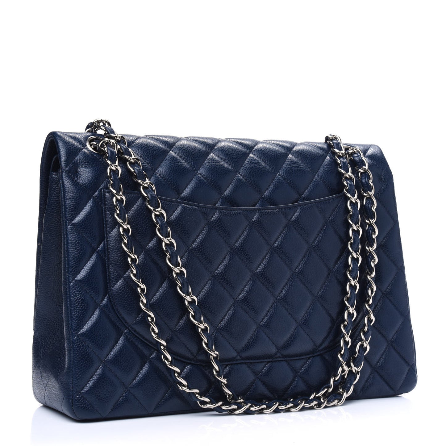 Caviar Quilted Maxi Double Flap Navy Blue