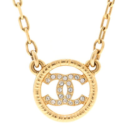 Chanel Crystal Metal CC Round Pendant Necklace Gold 4 of 6