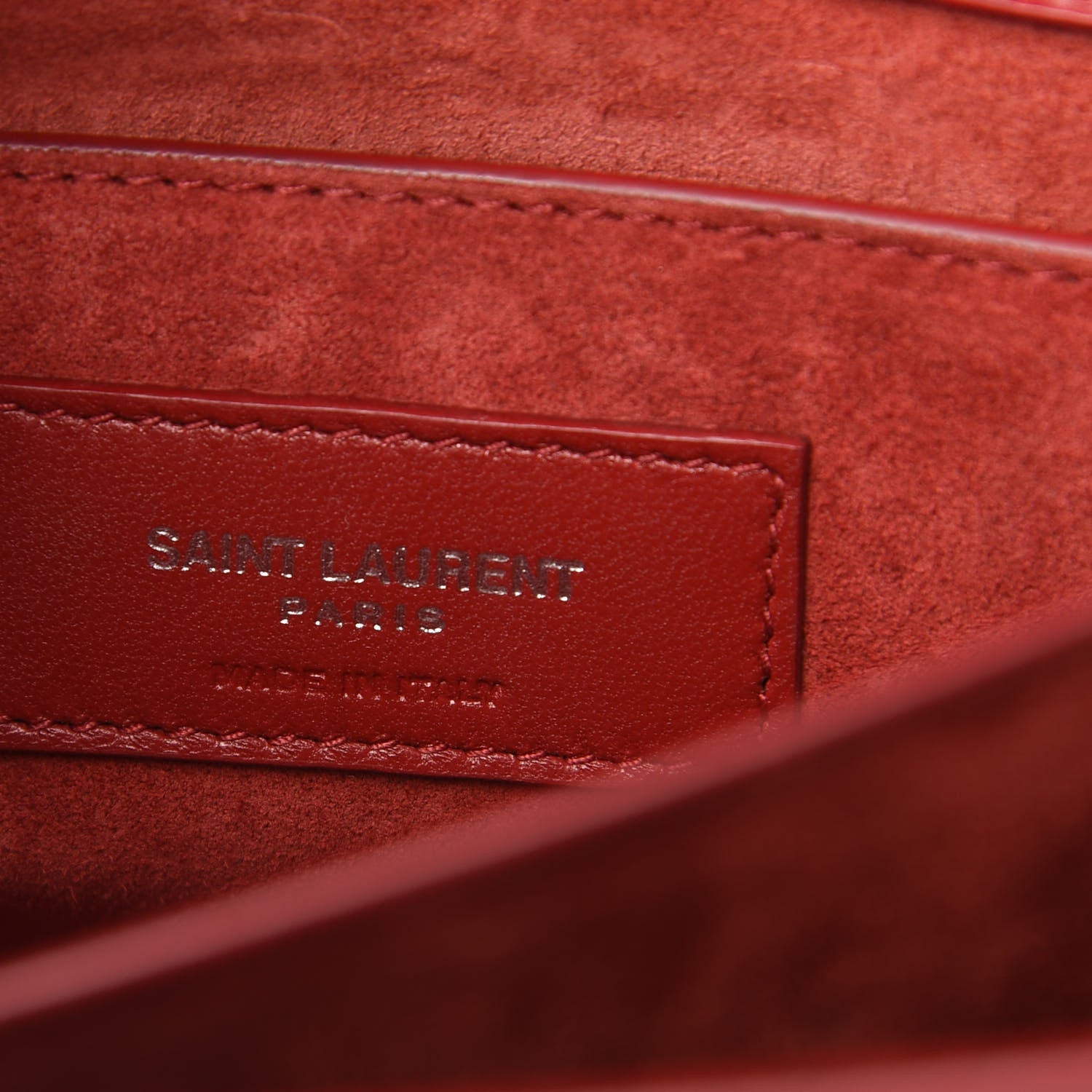 Saint Laurent Calfskin Crocodile Embossed Medium Monogram Sunset Rouge Eros 6 of 10