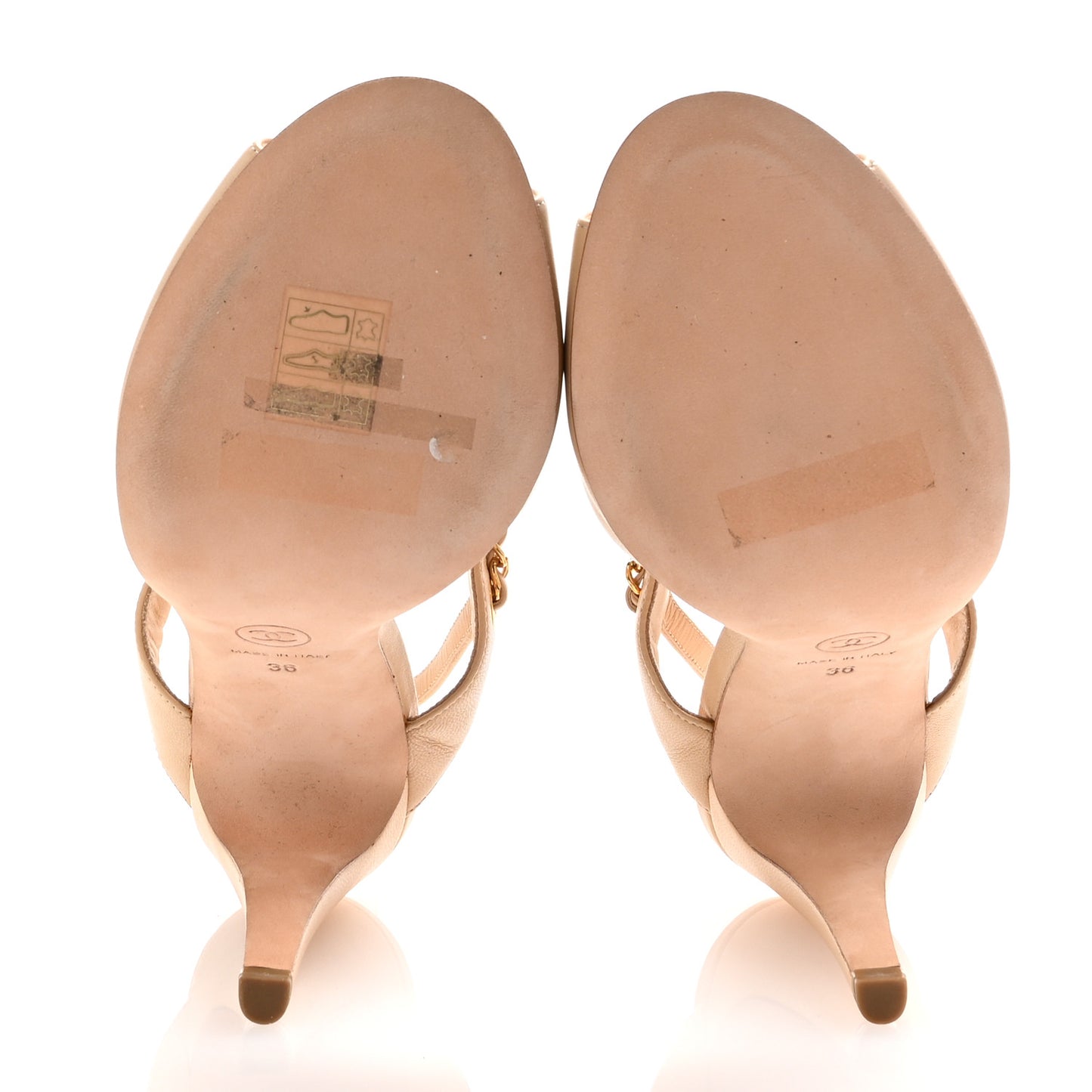 Lambskin CC Chain Sandals 36 Beige