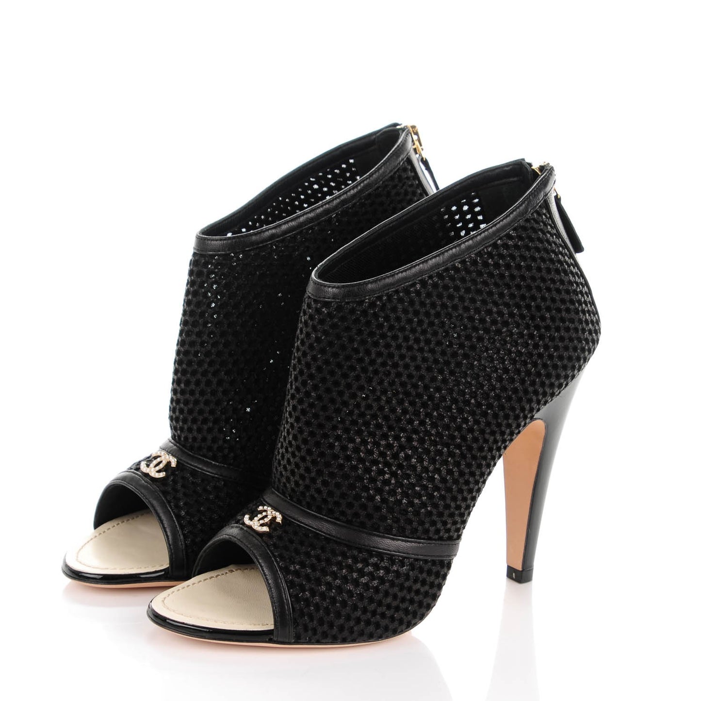 Mesh CC Peep Toe Ankle Boots 37.5 Black
