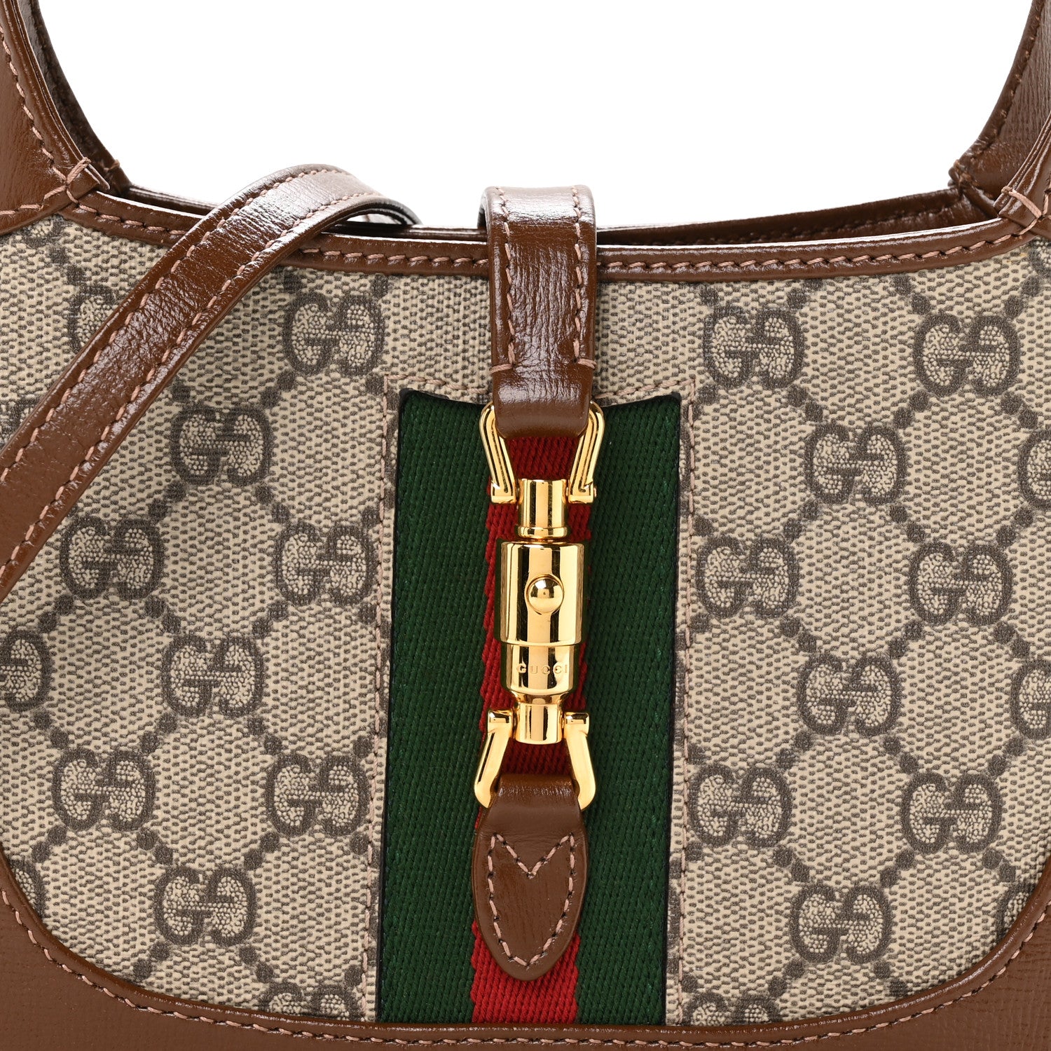 Gucci GG Supreme Monogram Azalea Calfskin Web Mini Jackie 1961 Hobo Beige Ebony Brown Sugar 8 of 11