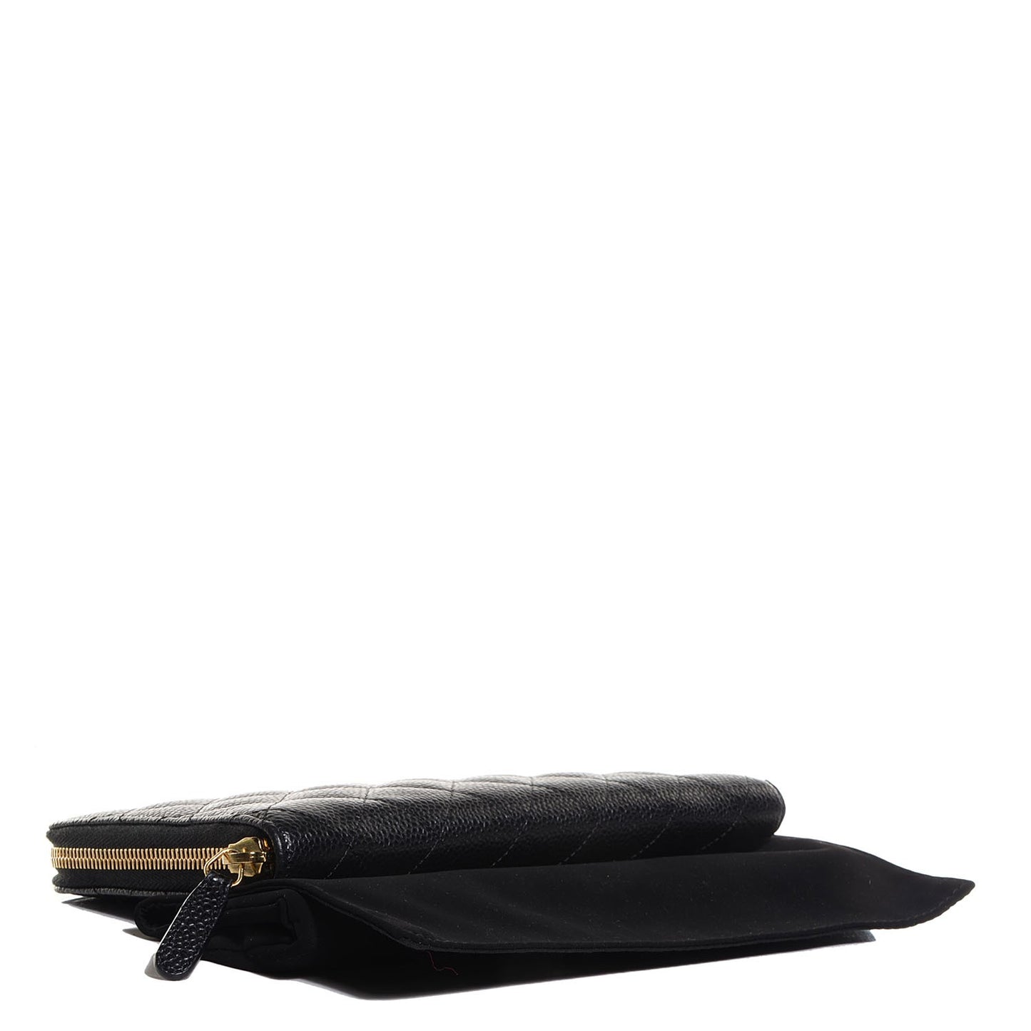 Caviar Quilted Large Zip Around Wallet Black