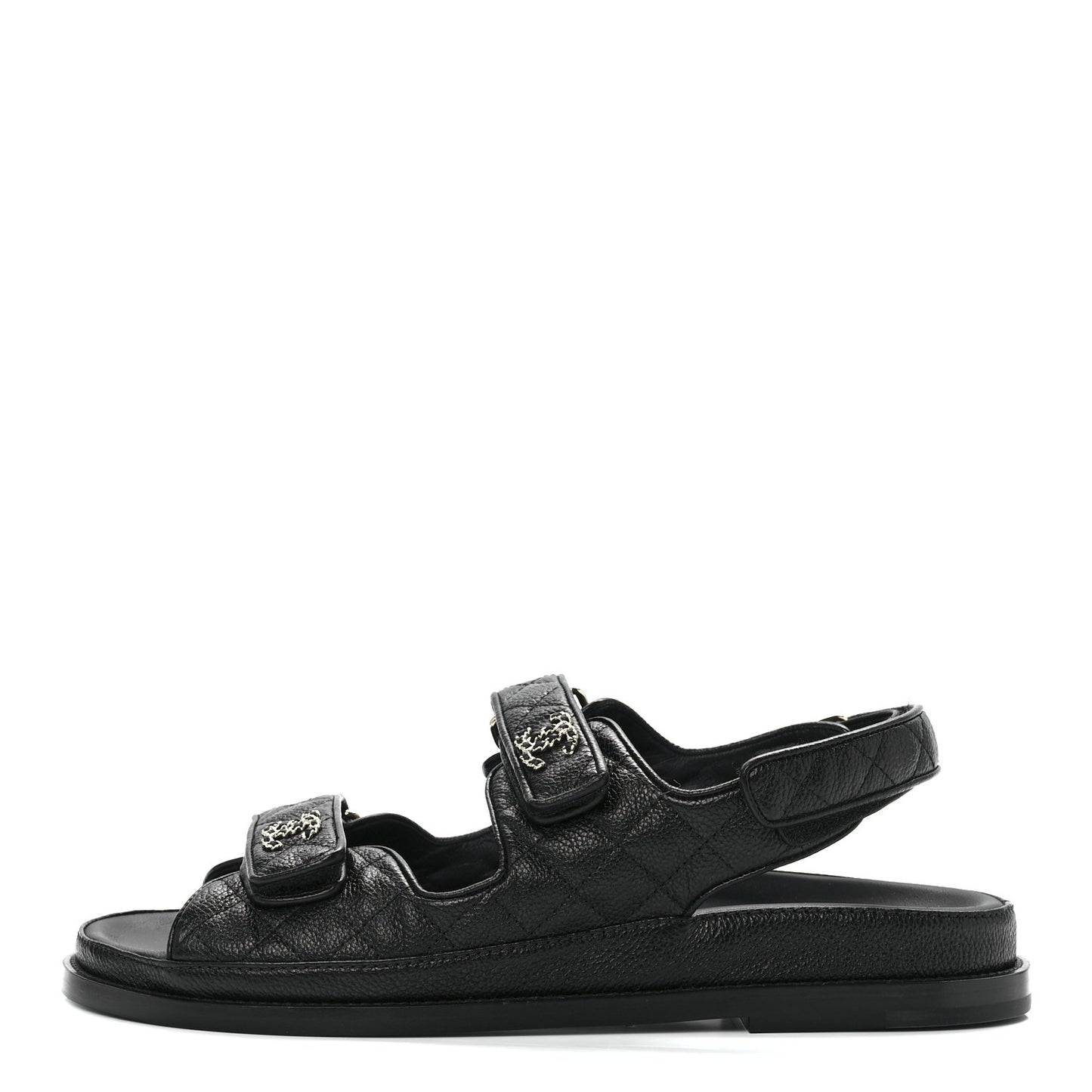 Grained Calfskin Velcro Dad Sandals 41 Black
