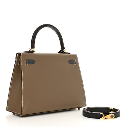 Hermes Epsom Tri-Color Kelly Sellier 25 Etoupe Ardoise Black 3 of 11