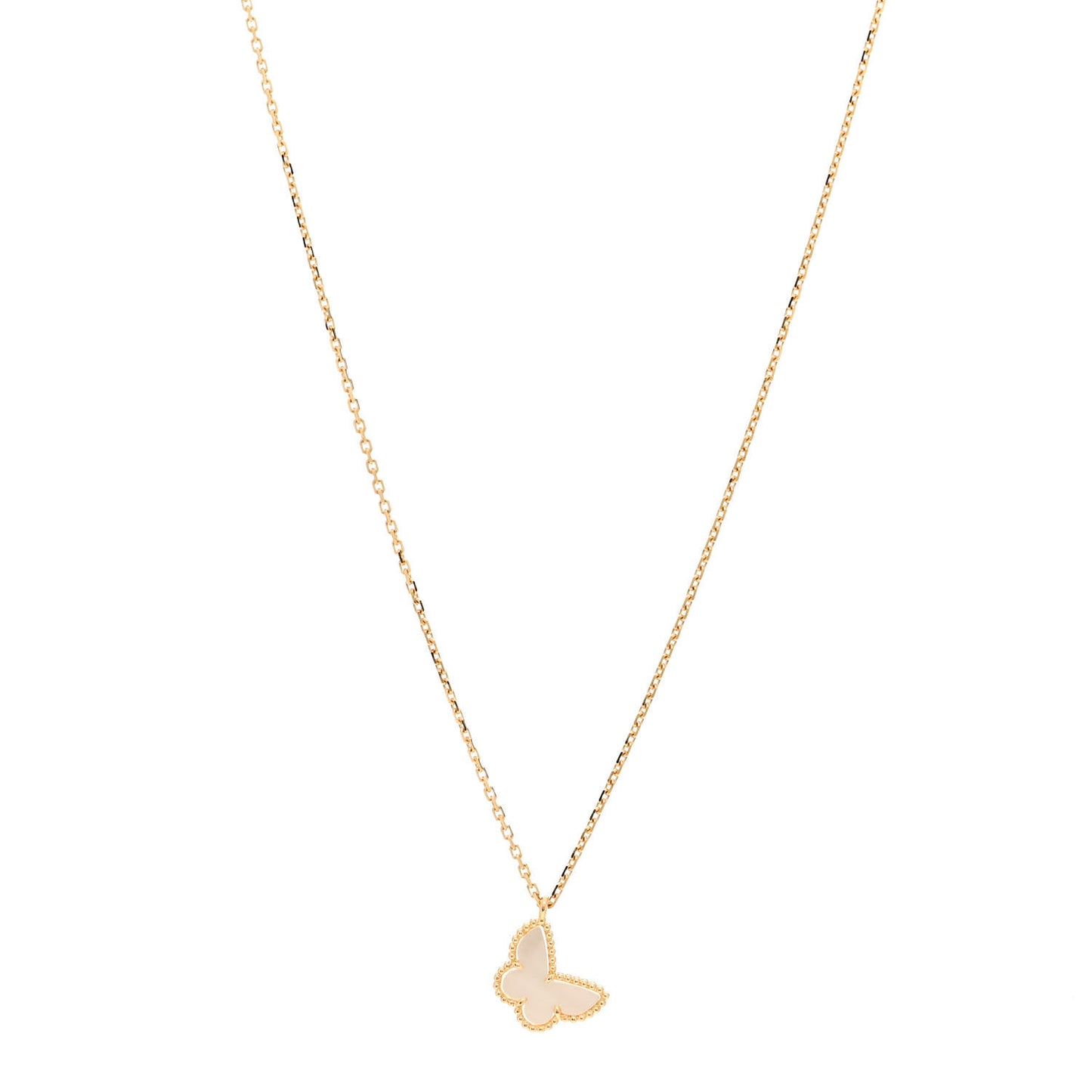18K Yellow Gold Mother of Pearl Sweet Alhambra Butterfly Pendant Necklace