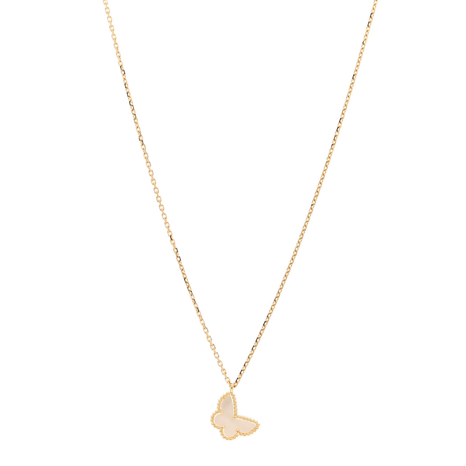 Van Cleef & Arpels 18K Yellow Gold Mother of Pearl Sweet Alhambra Butterfly Pendant Necklace 1 of 6