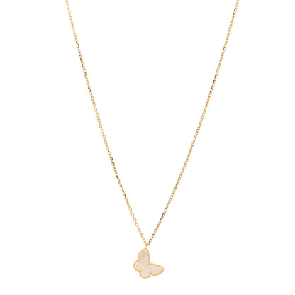Van Cleef & Arpels 18K Yellow Gold Mother of Pearl Sweet Alhambra Butterfly Pendant Necklace 1 of 6
