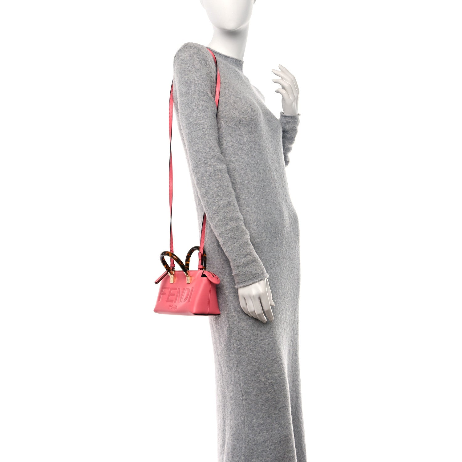 Fendi Vitello King Plexiglass Logo Embossed Mini By The Way Top Handle Boston Bag Pink Dalia 2 of 10