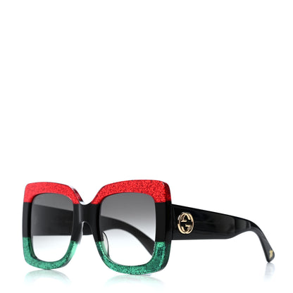 Gucci Acetate Square Frame Sunglasses GG0083S Glitter Red Black Green 1 of 4