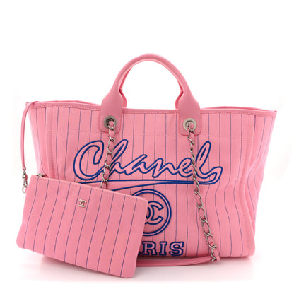 Chanel Canvas Calfskin Striped Large Deauville Tote Pink Blue 3 of 12