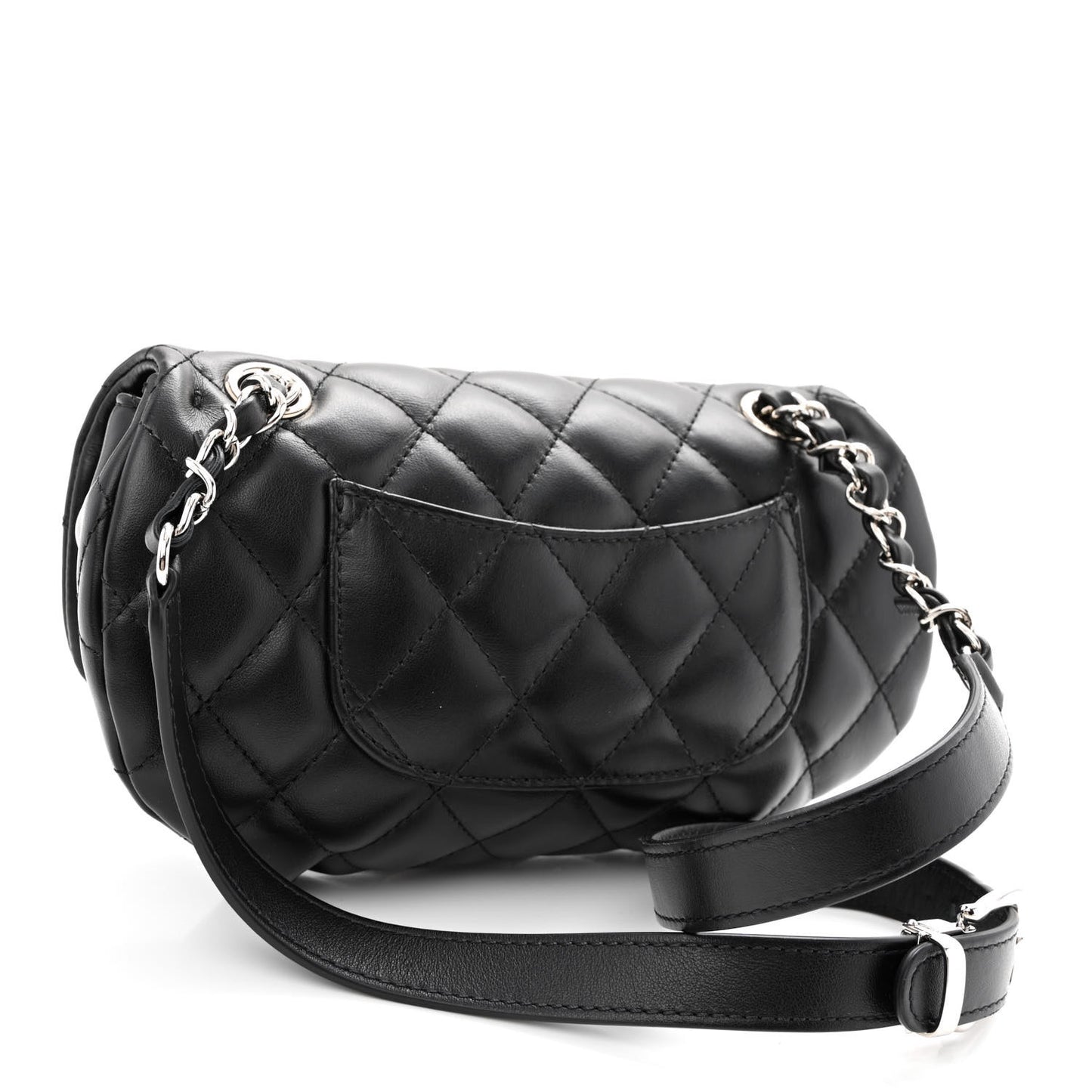 Calfskin Quilted CC Uniform Flap Belt Bag Black