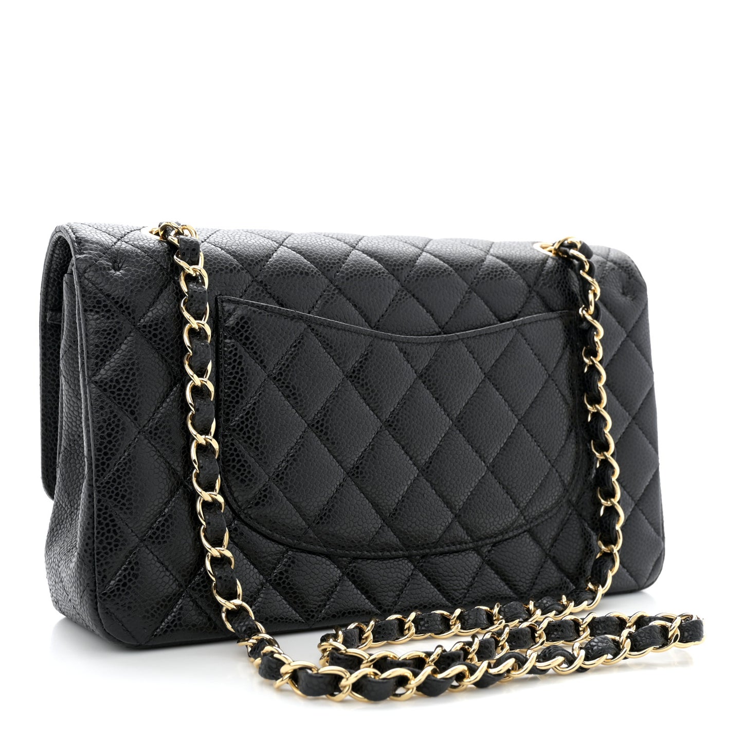Caviar Quilted Medium Double Flap Black