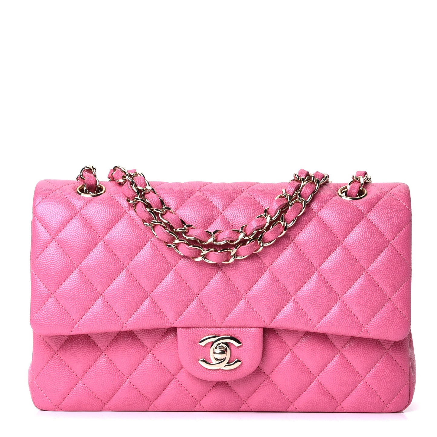 Caviar Quilted Medium Double Flap Pink