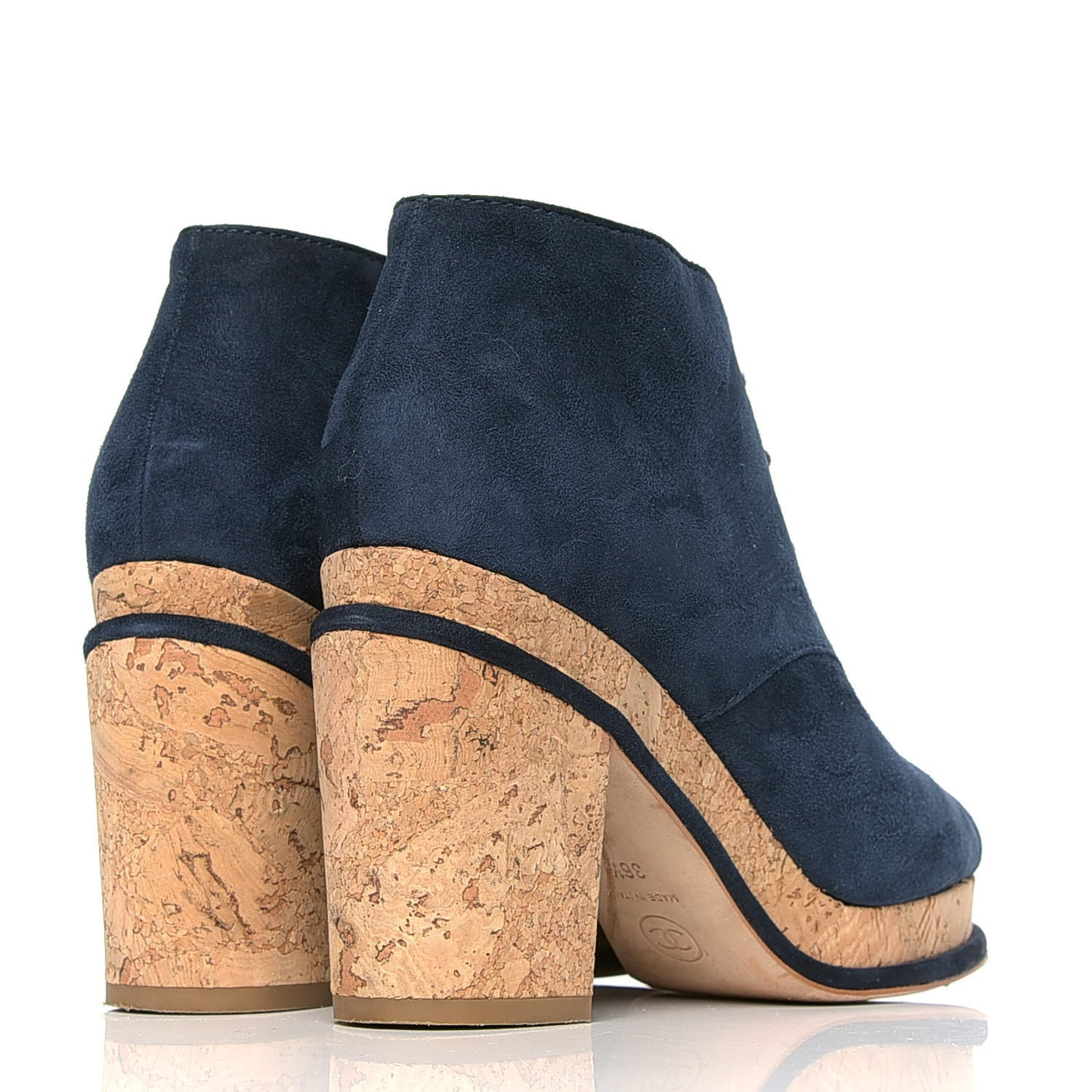 Suede Cork Lace Up CC Ankle Boots 36.5 Navy