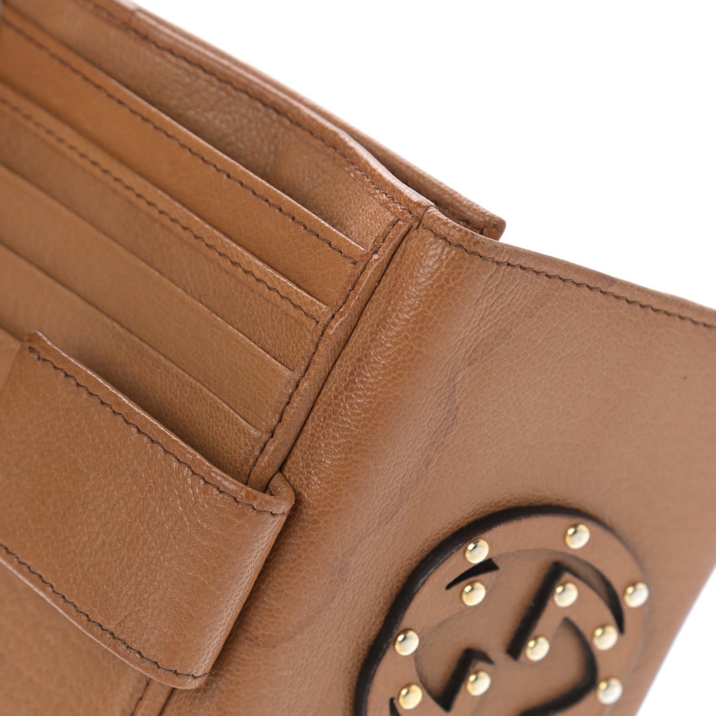 Calfskin Studded Blondie Compact French Flap Wallet Brown