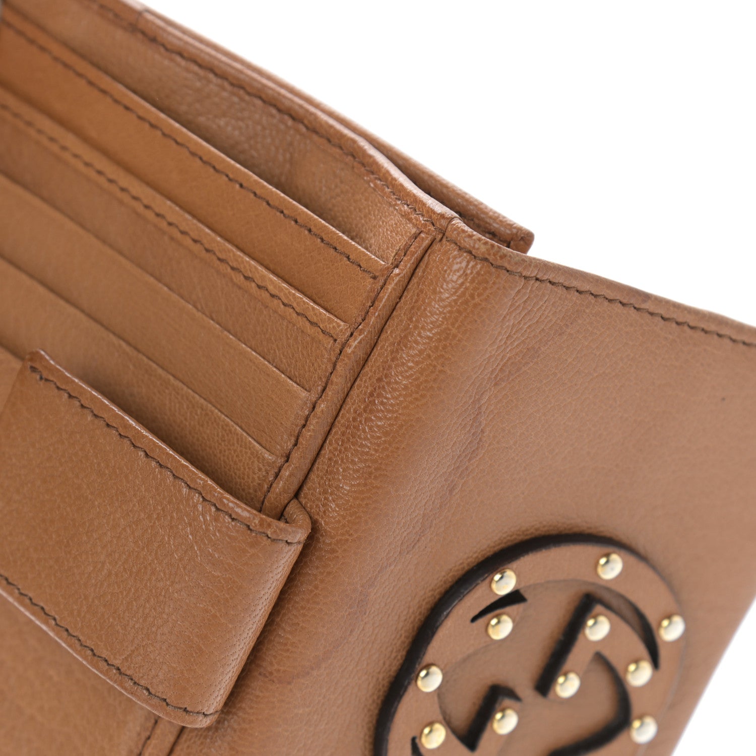 Gucci Calfskin Studded Blondie Compact French Flap Wallet Brown 11 of 11