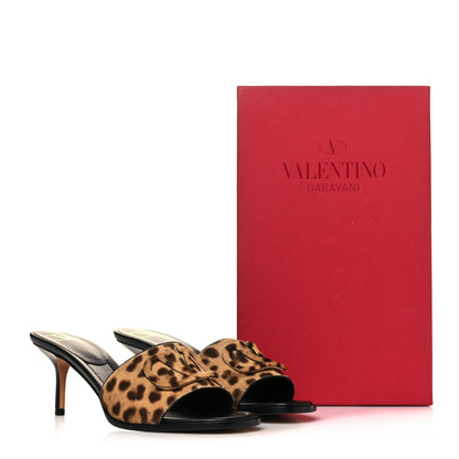 Valentino Garavani Calf Hair Leopard Print VLogo 65mm Slide Sandals 38 Black 9 of 9