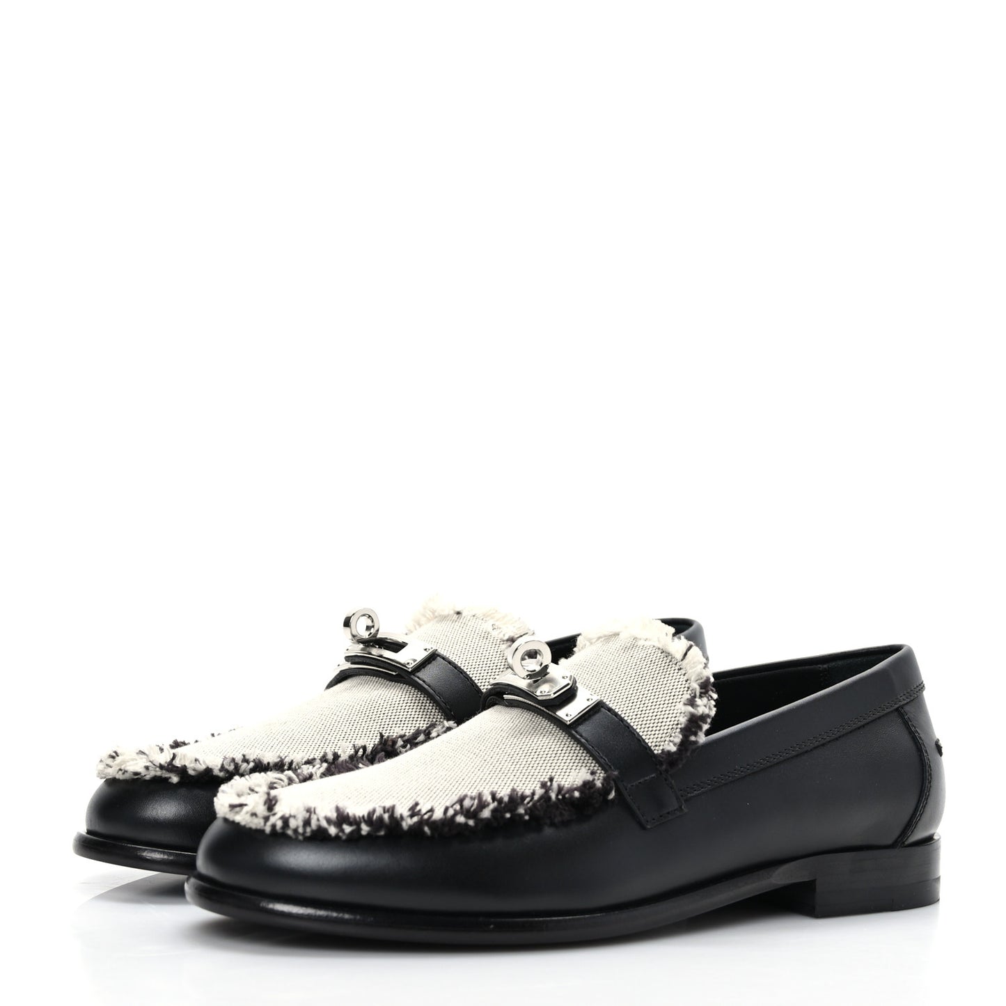 Toile Calfskin Fray Womens Destin Loafer 35 Black Prunoir