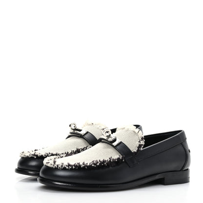 Hermes Toile Calfskin Fray Womens Destin Loafer 35 Black Prunoir 3 of 9