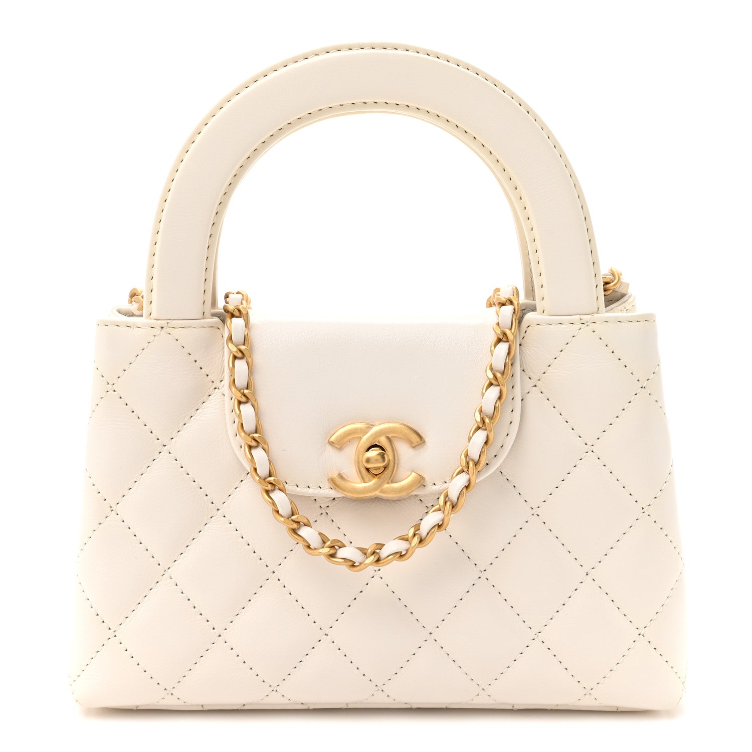 Chanel Shiny Aged Calfskin Quilted Nano Kelly Shopper White 1 of 10